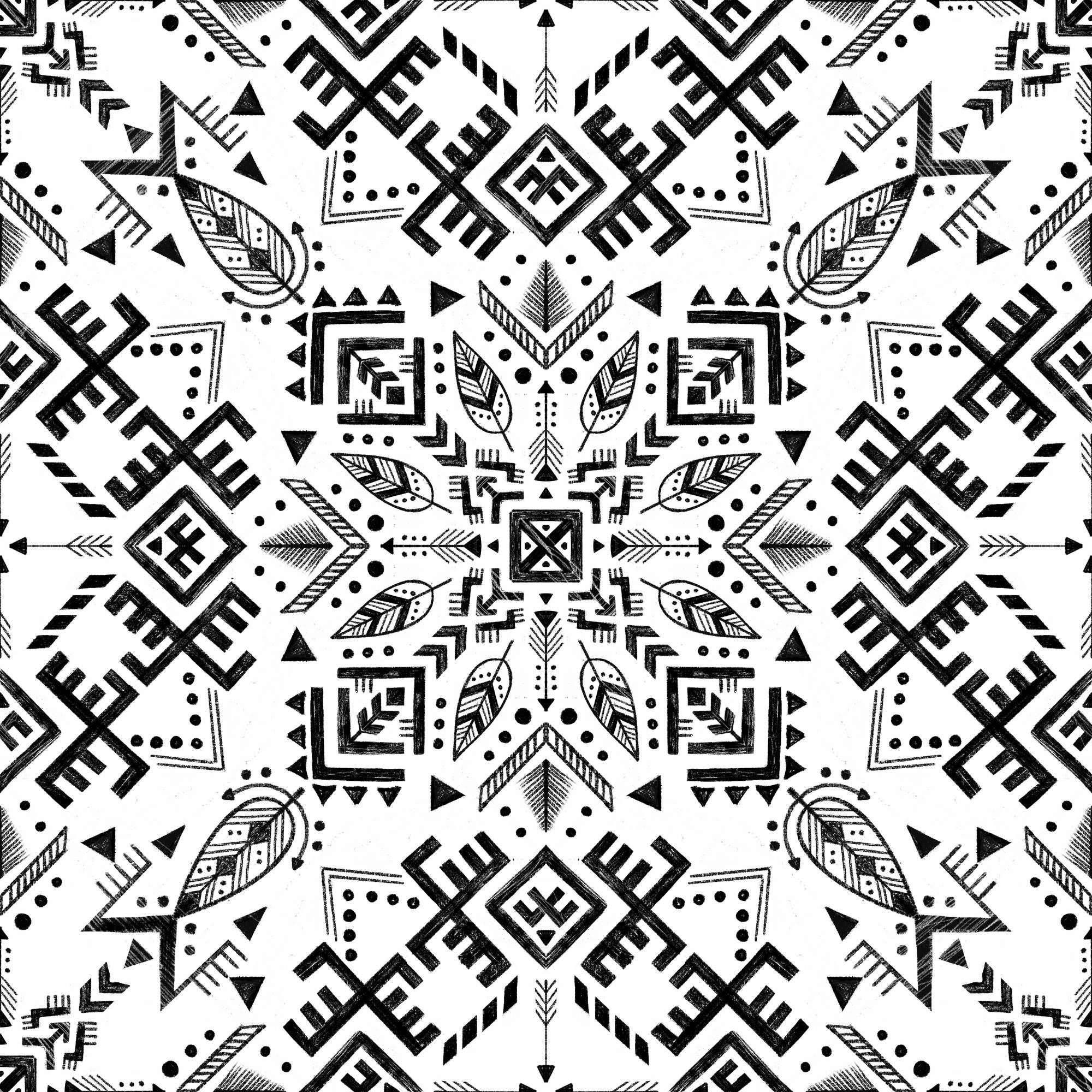 Tribal symbols seamless pattern, black white geometric decor